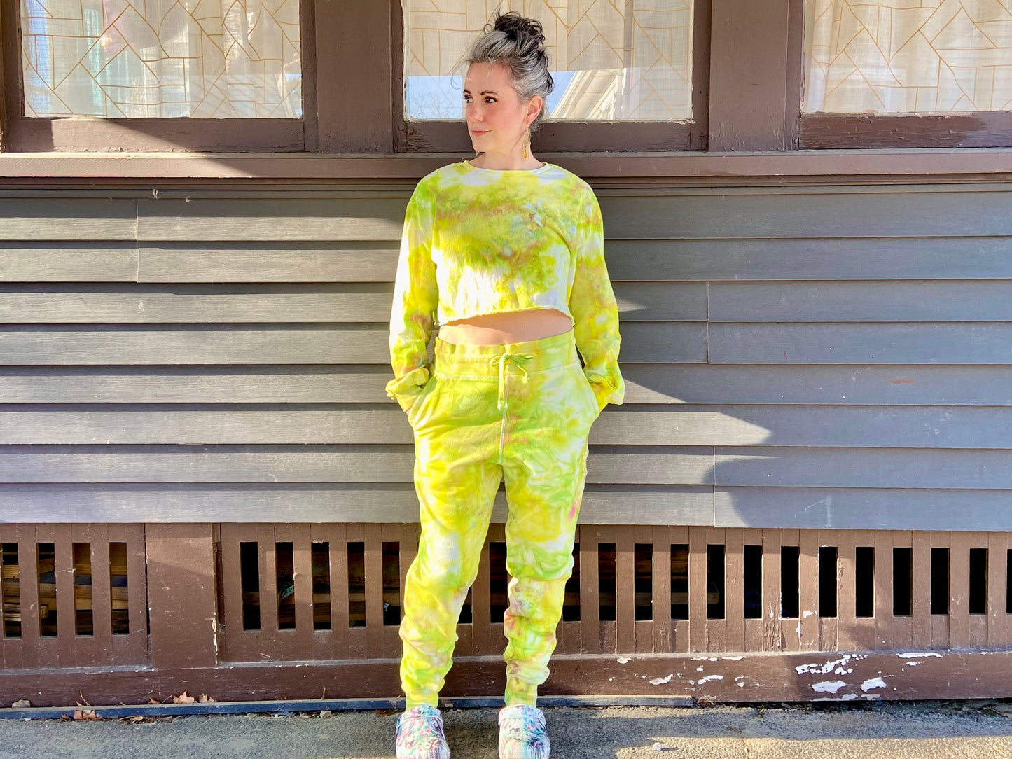 ice dyed crop long sleeve tee