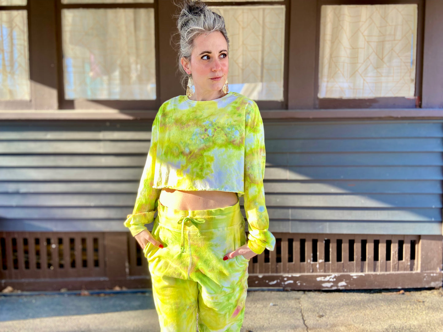 ice dyed crop long sleeve tee