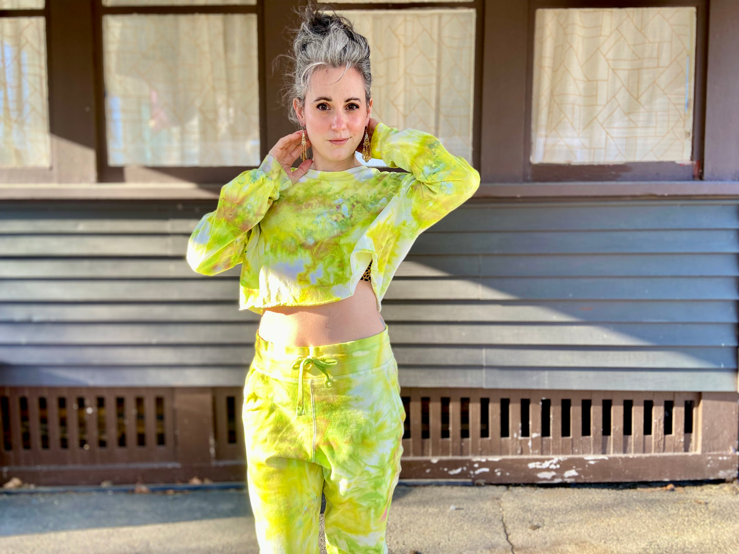 ice dyed crop long sleeve tee