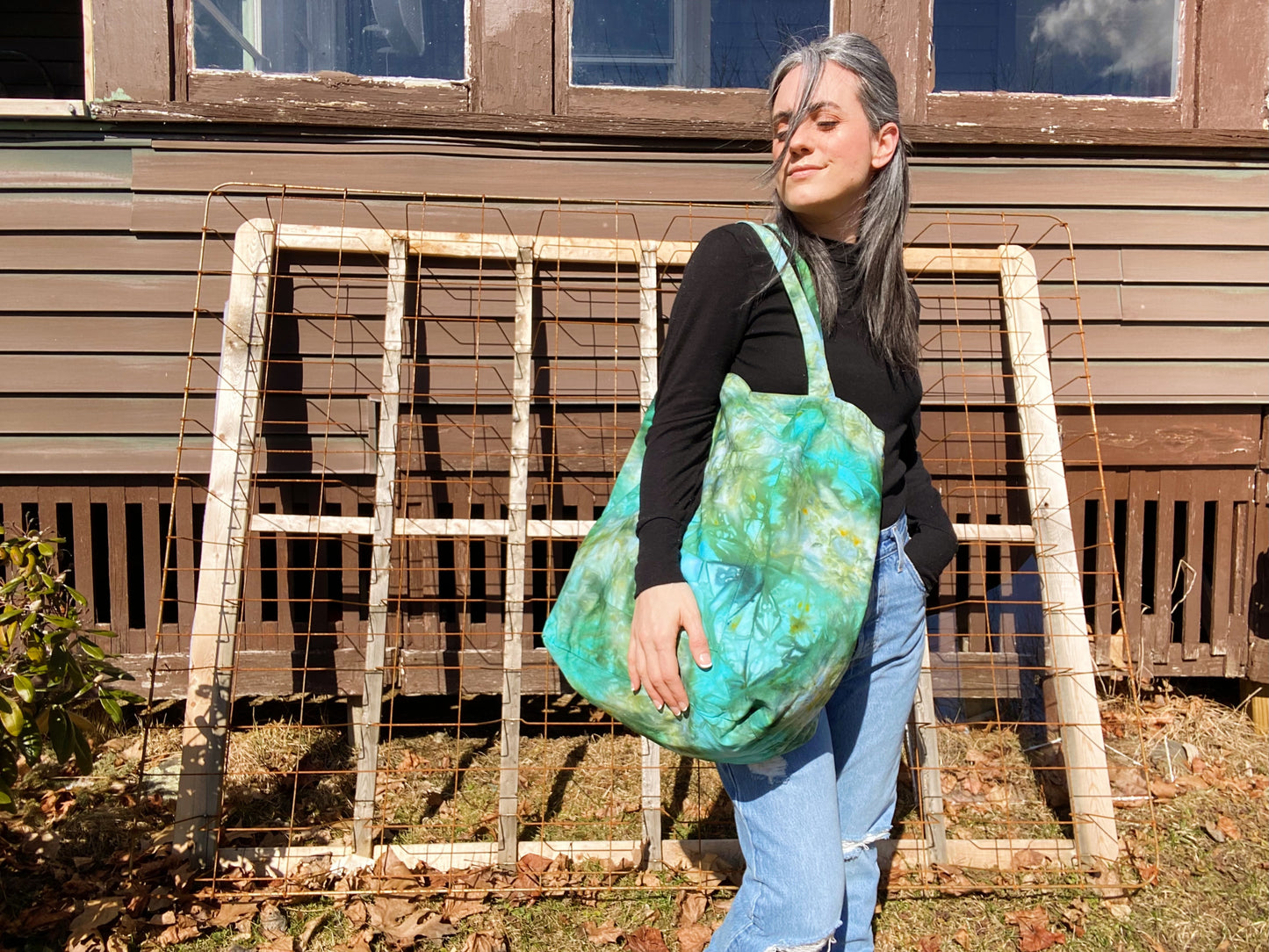 ice dyed cotton tote bags