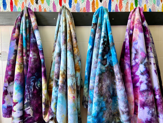 ice dyed terry velour beach towels