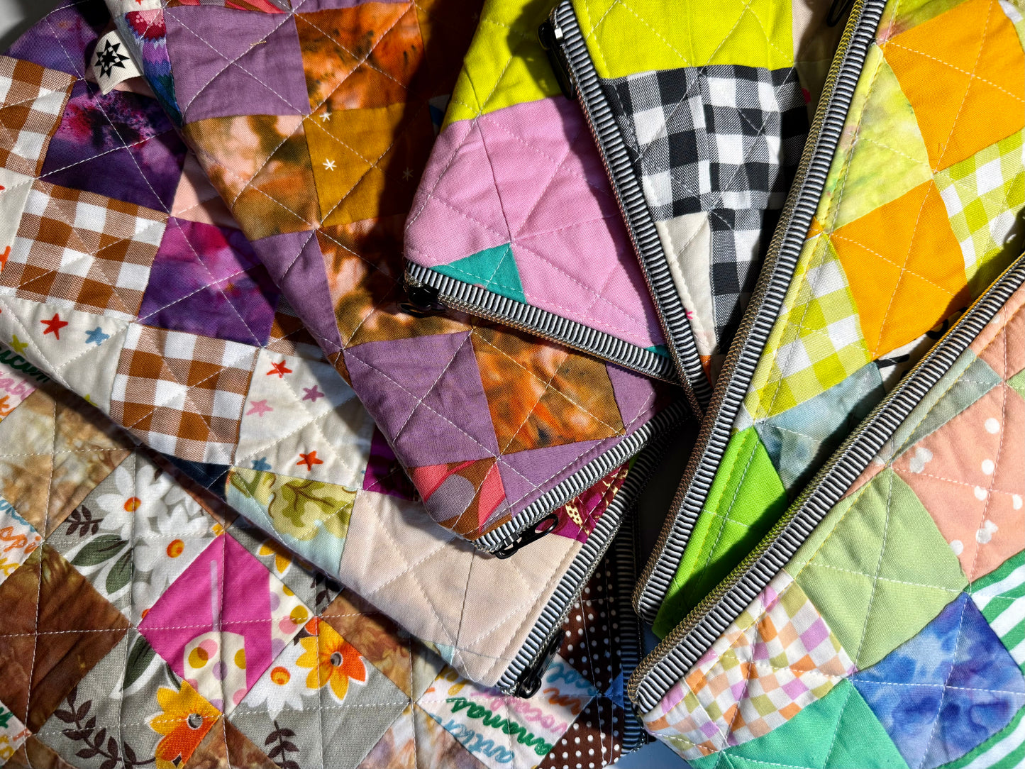 patchwork book pouches with dyed backs