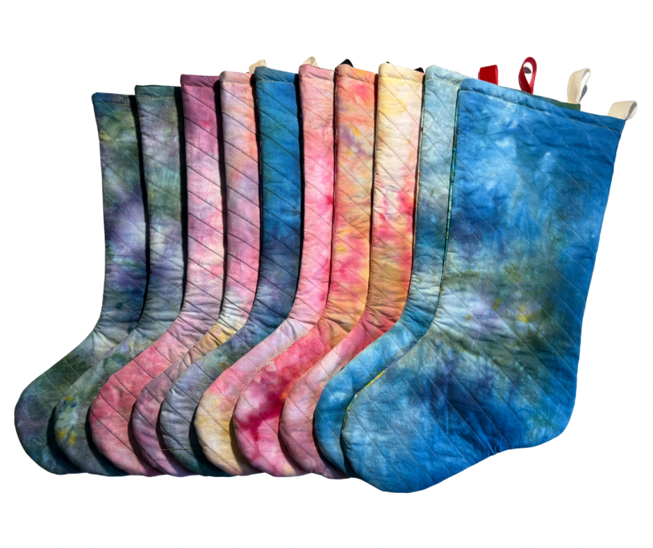 patchwork + dyed Christmas stockings