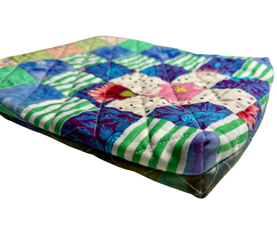 patchwork book pouches with dyed backs