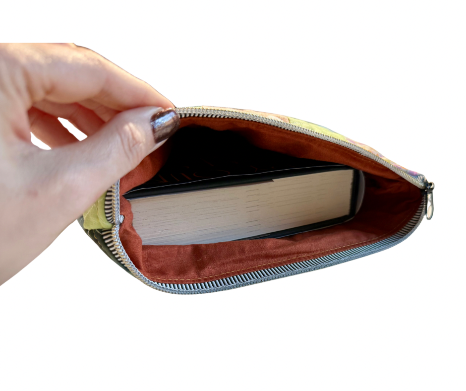 patchwork book pouches with dyed backs