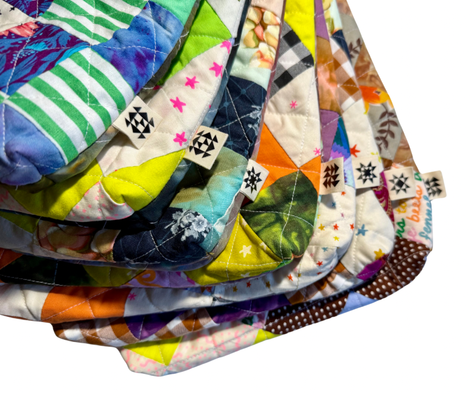 patchwork book pouches with dyed backs